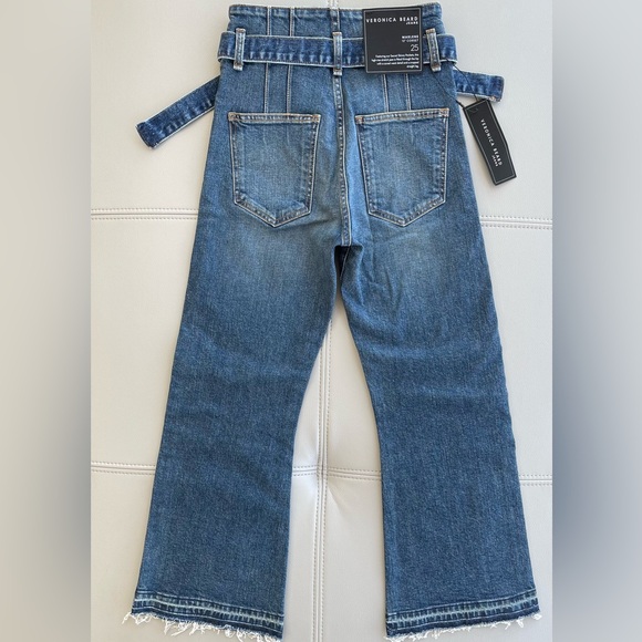 NWT Veronica Beard Marlene 12” Corset Cropped Raw Hem Jeans in Blue Wash Size 25 - Picture 10 of 12